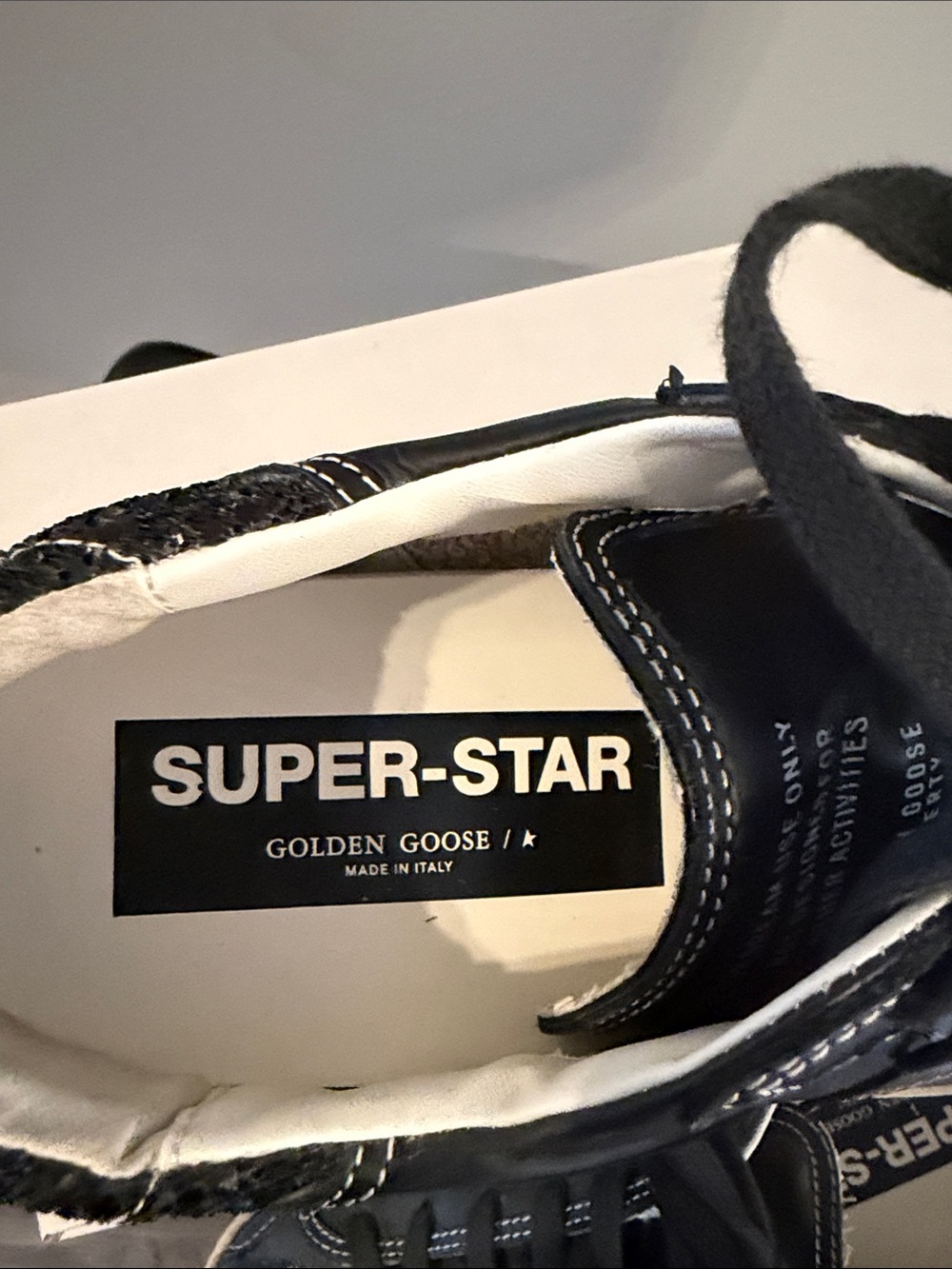 Golden Goose Black Leather Sneakers with Gold Star Accent and Glitter Heel - Picture 2 of 7
